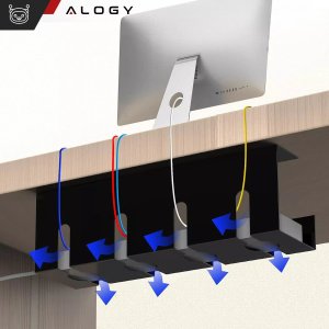 Alogy Organizer kabli pod blat półka na kable listwe przewody blat biurko biurkowy aluminiowy uchwyt Alogy 40cm Czarny 5