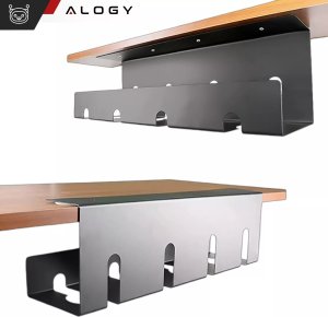 Alogy Organizer kabli pod blat półka na kable listwe przewody blat biurko biurkowy aluminiowy uchwyt Alogy 40cm Czarny 8
