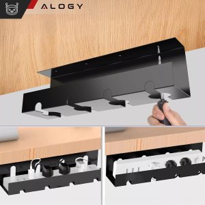 Alogy Organizer kabli pod blat półka na kable listwe przewody blat biurko biurkowy aluminiowy uchwyt Alogy 40cm Czarny 9