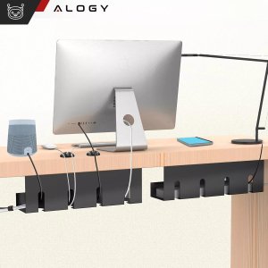 Alogy Organizer kabli pod blat półka na kable listwe przewody blat biurko biurkowy aluminiowy uchwyt Alogy 40cm Czarny 10