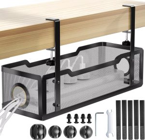Alogy Organizer kabli pod blat półka na kable listwe przewody blat biurko biurkowy metalowy Alogy 34cm Czarny 1