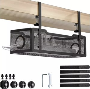 Alogy Organizer kabli pod blat półka na kable listwe przewody blat biurko biurkowy metalowy Alogy 34cm Czarny 13