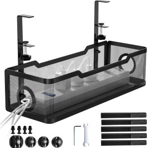 Alogy Organizer kabli pod blat półka na kable listwe przewody blat biurko biurkowy metalowy Alogy 34cm Czarny 14