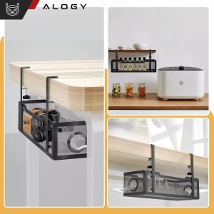 Alogy Organizer kabli pod blat półka na kable listwe przewody blat biurko biurkowy metalowy Alogy 34cm Czarny 2