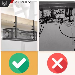 Alogy Organizer kabli pod blat półka na kable listwe przewody blat biurko biurkowy metalowy Alogy 34cm Czarny 3