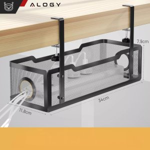 Alogy Organizer kabli pod blat półka na kable listwe przewody blat biurko biurkowy metalowy Alogy 34cm Czarny 4
