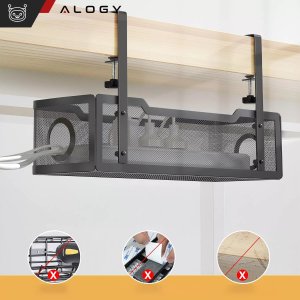 Alogy Organizer kabli pod blat półka na kable listwe przewody blat biurko biurkowy metalowy Alogy 34cm Czarny 5