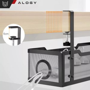 Alogy Organizer kabli pod blat półka na kable listwe przewody blat biurko biurkowy metalowy Alogy 34cm Czarny 6