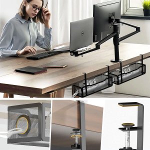 Alogy Organizer kabli pod blat półka na kable listwe przewody blat biurko biurkowy metalowy Alogy 34cm Czarny 8