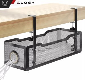 Alogy Organizer kabli pod blat półka na kable listwe przewody blat biurko biurkowy metalowy Alogy 34cm Czarny 9