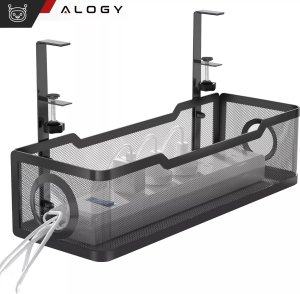 Alogy Organizer kabli pod blat półka na kable listwe przewody blat biurko biurkowy metalowy Alogy 34cm Czarny 10
