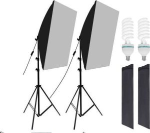 Zestaw studyjny Verk 2x 135w lampa światło soft box zestaw statyw domowe studio foto żarówka 2x 135w lampa światło soft box zestaw statyw domowe studio foto żarówka 2