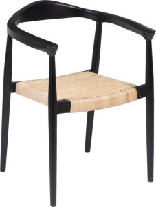 Bigbuy Home Krzesło do Jadalni Czarny Naturalny Rattan drewno tekowe 59 x 58 x 76,5 cm 1