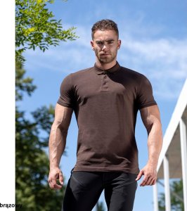 Ardon ARDONZIDYN - Męska koszulka polo z wstępnie pranej bawełny odporniejszej na blaknięcie kolorów materiał z silikonowym wykończeniem - brązowy 2XL 9