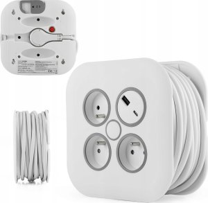 Plastrol Przedłużacz zwijany 10m 3x1mm2 10A z bezpiecznikiem termicznym + USB-A + USB-C 1
