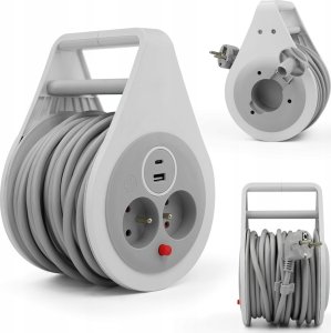 Plastrol Przedłużacz zwijany 10m 3x1mm2 16A z bezpiecznikiem termicznym + USB-A + USB-C 1