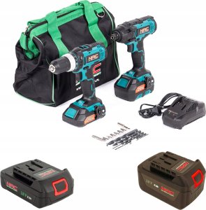Zestaw elektronarzędzi NAC Zestaw wiertarko-wkrętarka + zakrętak udarowy CDB-ID-ST2-20V + akumulatory 2,0 Ah + akumulator 4,0 Ah + Ładowarka 1