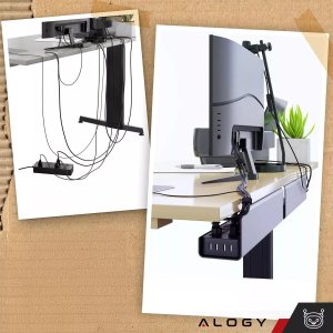 Alogy Organizer kabli pod blat półka na kable listwe przewody blat biurko biurkowy Alogy 55cm Czarny 3
