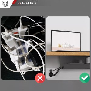 Alogy Organizer kabli pod blat półka na kable listwe przewody blat biurko biurkowy Alogy 55cm Czarny 9