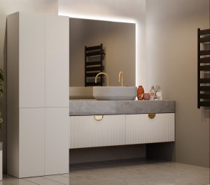 Topeshop SZAFKA ŁAZIENKOWA SŁUPEK NEL DD 1K KOSZ KASZMIR BEŻ 2