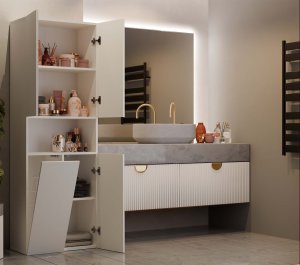 Topeshop SZAFKA ŁAZIENKOWA SŁUPEK NEL DK 1K KOSZ KASZMIR BEŻ 3