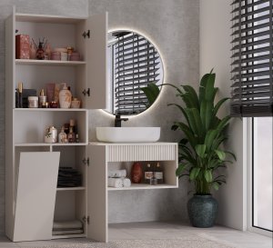 Topeshop SZAFKA ŁAZIENKOWA SŁUPEK NEL DK 1K KOSZ KASZMIR BEŻ 9