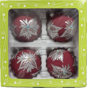 P.O.Ch. s.c. Grześkowiak Bombki szklane 10cm 4 sztuki Ręcznie zdobione. Produkt polski (bordowy mat) 1