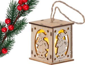 Verk Drewniany wiszący lampion na choinkę oświetlenie ozdoba świąteczna mikołaj Drewniany wiszący lampion na choinkę oświetlenie ozdoba świąteczna mikołaj 3