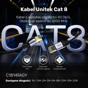 Unitek Kabel Ethernet RJ-45, Cat.8, S/FTP, czarny, 1m (C18149AGY03-1M) 4