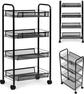 ModernHome Regał organizer pomocnik do kuchni łazienki metalowy 4 półki kółka czarny ModernHome 1