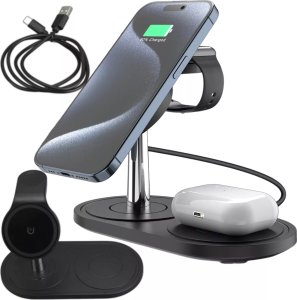 Ładowarka Alogy Ładowarka indukcyjna 3w1 do telefonu zegarka słuchawek  Alogy Qi Charger do Apple iPhone Watch AirPods Czarna 1