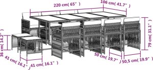 vidaXL vidaXL 13-cz. zestaw mebli do ogrodu, poduszki, brązowy, rattan PE 6