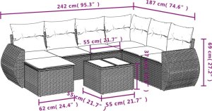 vidaXL 8-cz. zestaw wypoczynkowy do ogrodu, z poduszkami, brązowy 9