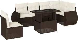 vidaXL vidaXL 7-cz. zestaw wypoczynkowy do ogrodu, z poduszkami, brązowy 2