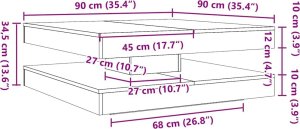 vidaXL Stolik kawowy obrotowy 360 stopni Szary Sonoma 90x90x34,5 cm 10