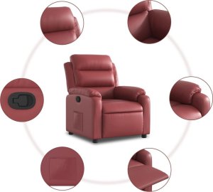 vidaXL Fotel rozkładany, czerwone wino, sztuczna skóra 5
