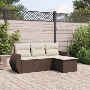 vidaXL vidaXL 4-cz zestaw wypoczynkowy do ogrodu, poduszki, brązowy rattan PE 1