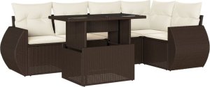 vidaXL vidaXL 6-cz. zestaw wypoczynkowy do ogrodu, z poduszkami, brązowy 2