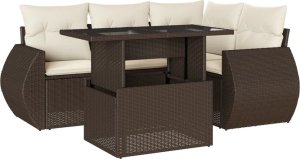 vidaXL vidaXL 5-cz. zestaw mebli ogrodowych z poduszkami, brązowy, polirattan 2