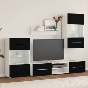 vidaXL vidaXL 5-częściowe szafki pod telewizor oświetleniem LED Matowa czerń 3