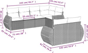 vidaXL vidaXL 7-cz. zestaw wypoczynkowy do ogrodu, z poduszkami, brązowy 7