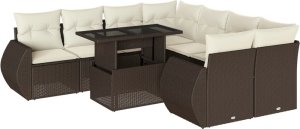 vidaXL vidaXL 9-cz. zestaw mebli ogrodowych z poduszkami, brązowy, polirattan 2