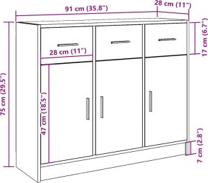 vidaXL Szafka, stare drewno, 91x28x75 cm, materiał drewnopochodny 10