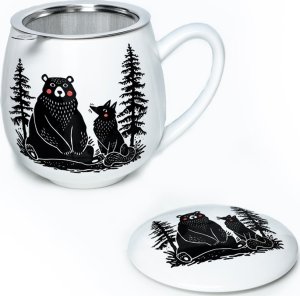 Cup&You Kubek z zaparzaczem i pokrywką miś i lis - idealny zestaw do przygotowania herbaty, perfekcyjny podarunek prezent dla mamy, taty, babci, dziadka 3