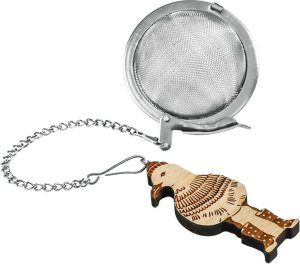 Cup&You Metalowy zaparzacz ze stali nierdzewnej do herbaty z drewnianą  zawieszką mewą na łańcuszku, idealny gadżet do parzenia herbaty lub jako upominek np. dla miłośników zwierząt 1