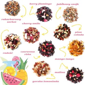 Cup&You NAJLEPSZE  OWOCOWE. Zestaw herbat owocowych z zaparzaczem - 10 saszetek 10x 5/8g z mieszankami owocowymi w różnych smakach + ananasowy zaparzacz, owocowy prezent upominek podarunek 4
