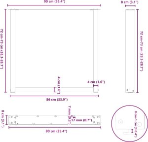 vidaXL Nogi do stolika kawowego, 3 szt., antracyt, 90x(72-73) cm, stal 10