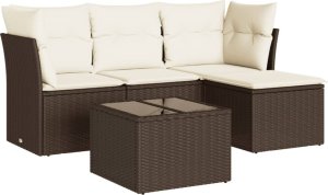 vidaXL 5-cz. zestaw mebli ogrodowych z poduszkami, brązowy, polirattan 2