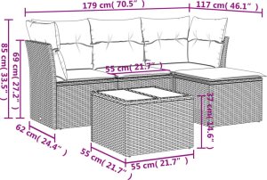 vidaXL 5-cz. zestaw mebli ogrodowych z poduszkami, brązowy, polirattan 3