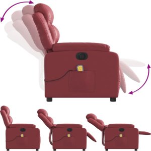 vidaXL Rozkładany fotel masujący, elektryczny, bordowy, sztuczna skóra 6